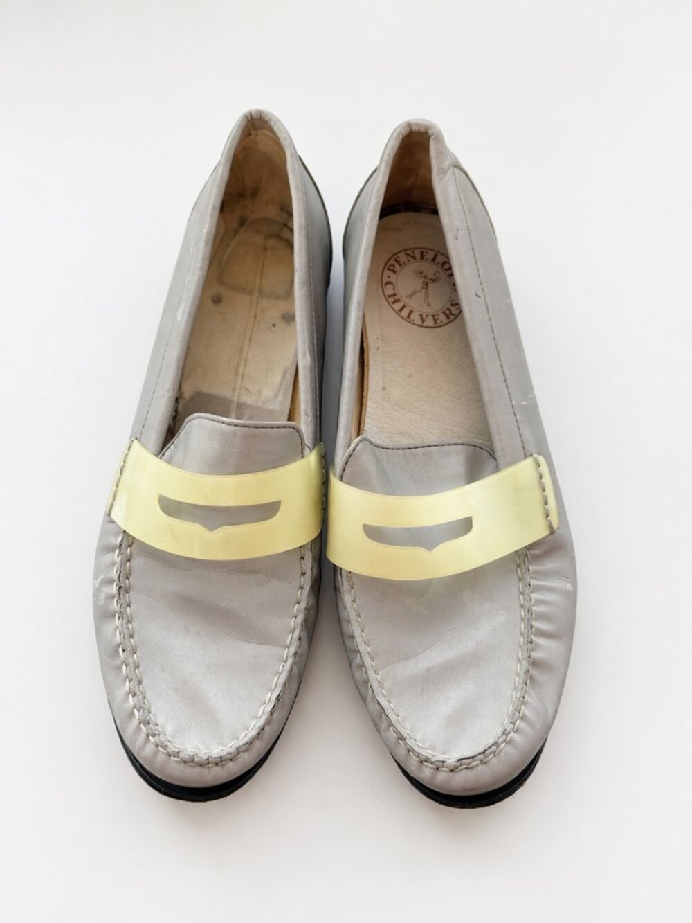 Penelope Chilvers Silver Grey Leather Penny Loafer Size 8
